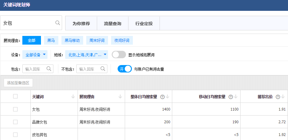 Baidu keyword planner