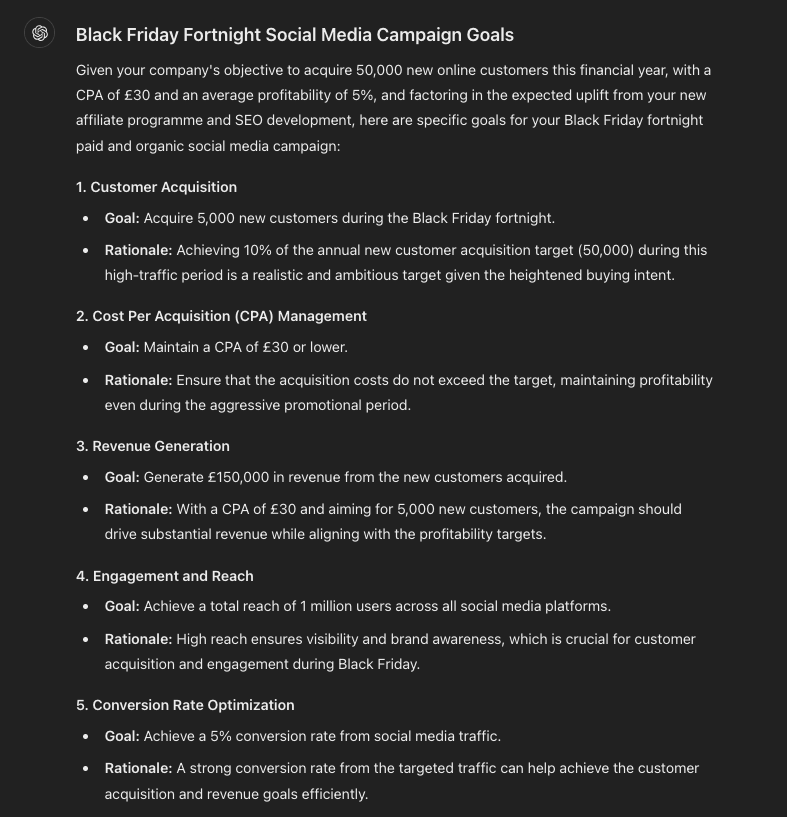 ChatGPT campaign plan goals